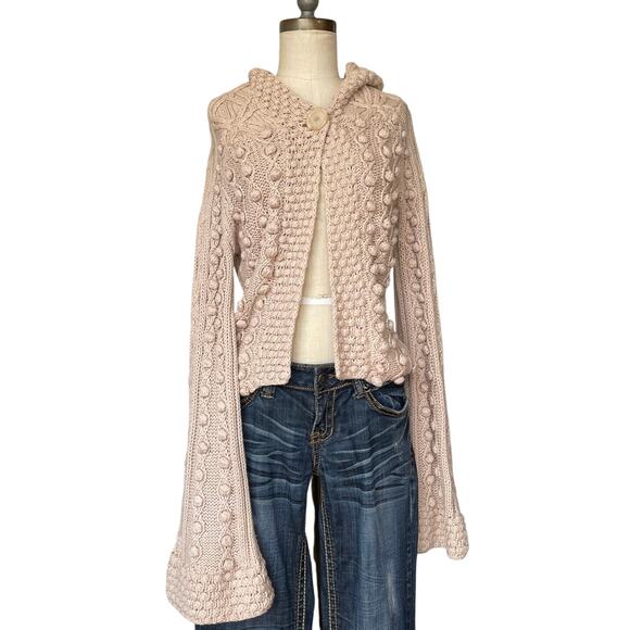 Y2K Chunky Sweater Large Fairy Hooded Fisherman Bell Sleeve Gilmore Malandrino - Picture 4 of 6